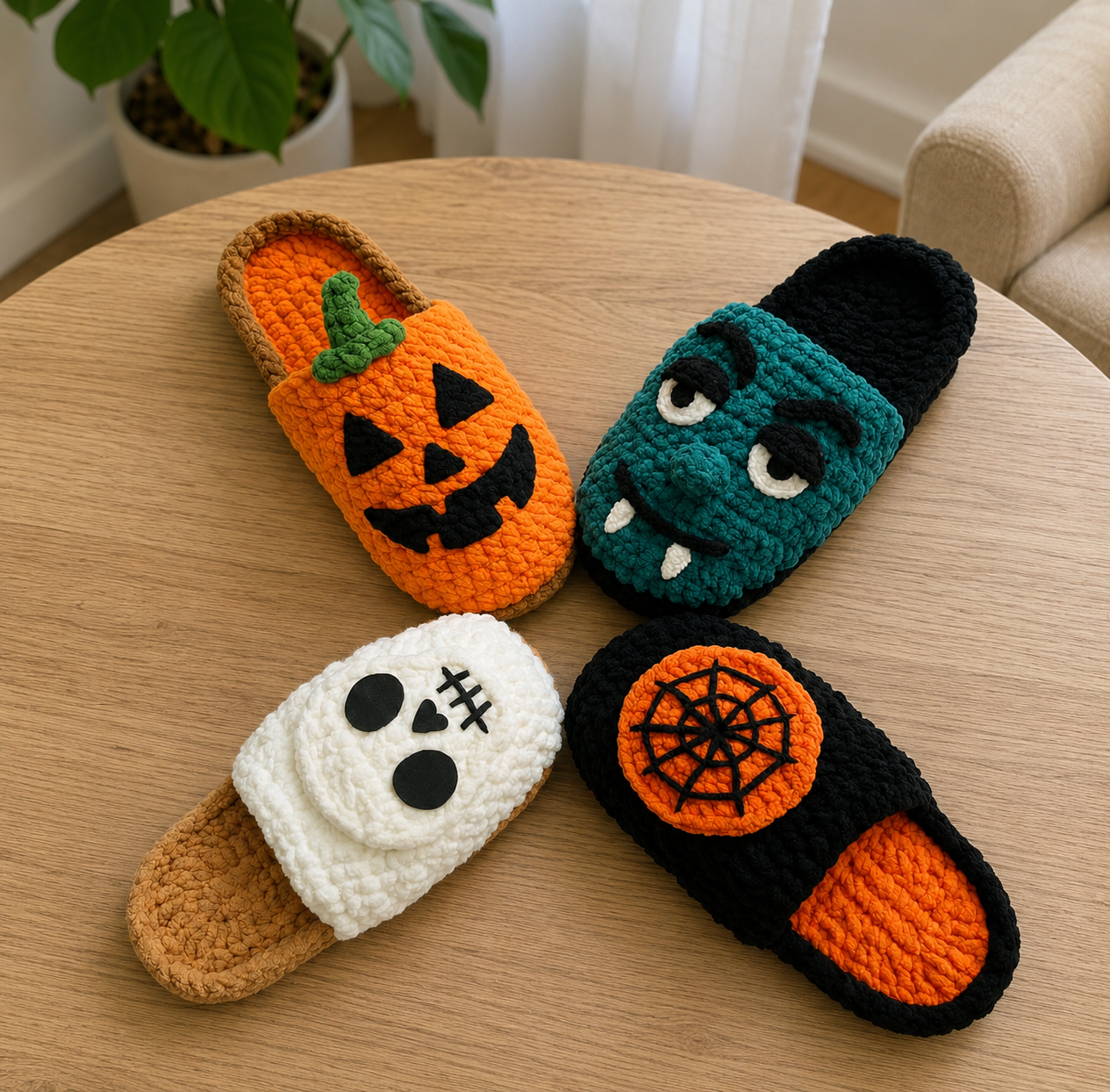 Set of 4 Halloween Slippers Crochet Patterns
