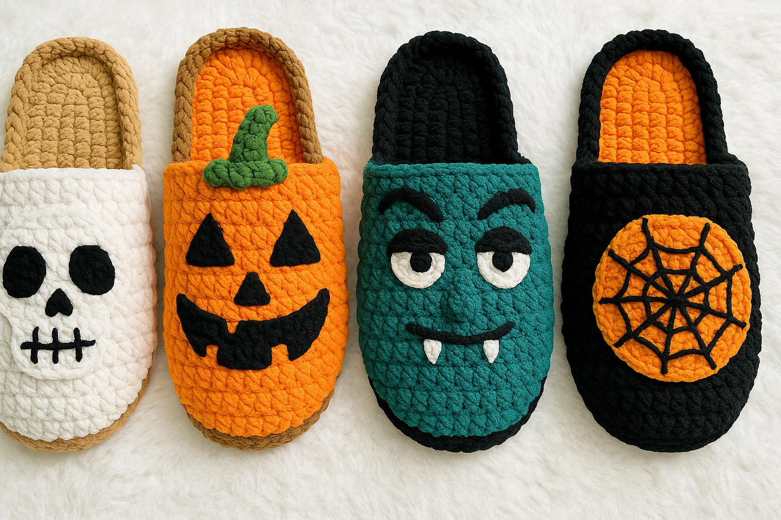Set of 4 Halloween Slippers Crochet Patterns