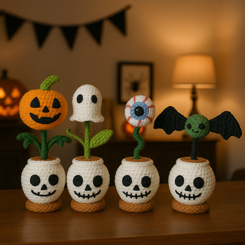 Halloween Skull Planter Set Crochet Pattern