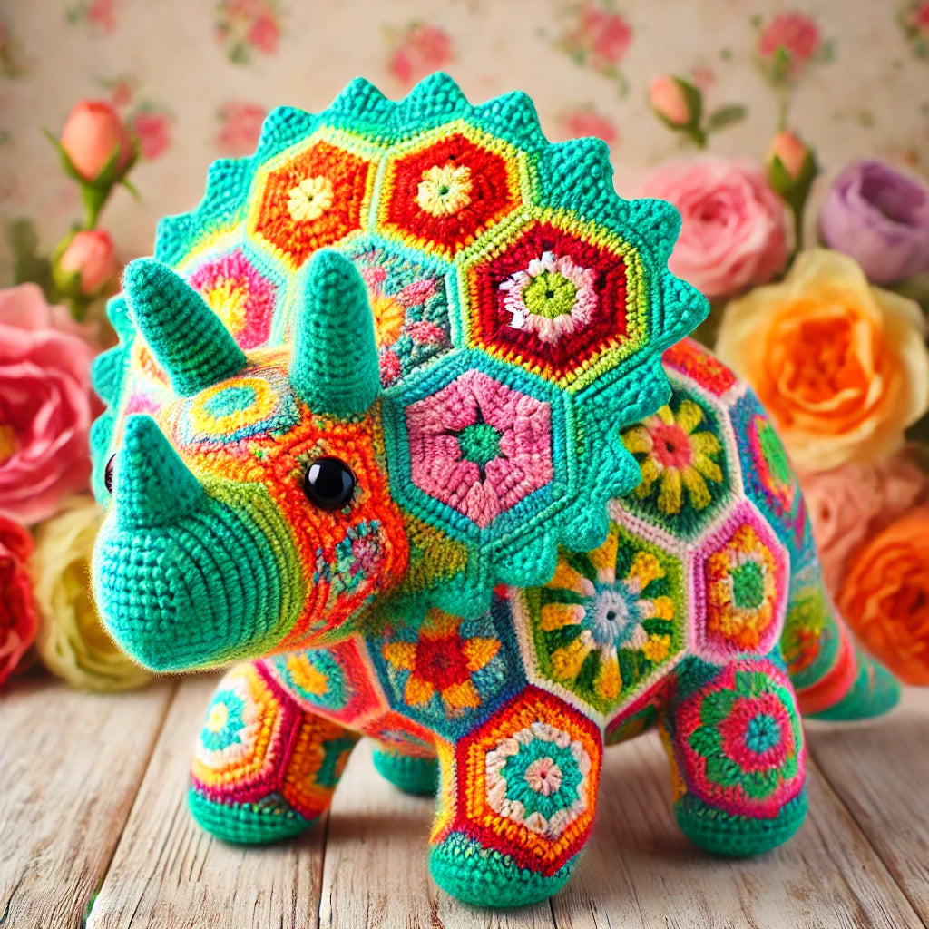 Triceratops African Flowers Crochet Pattern