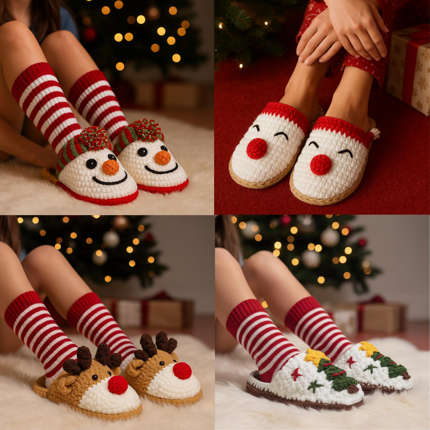 4 Christmas Slippers Crochet Patterns Set