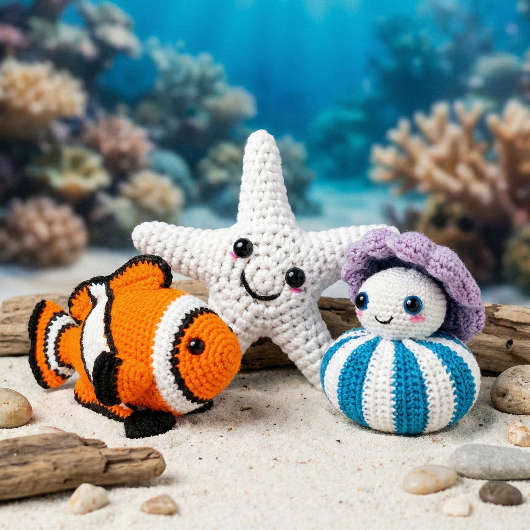 Crochet Ocean Friends Pattern – Nemo, Starfish & Seashell Amigurumi