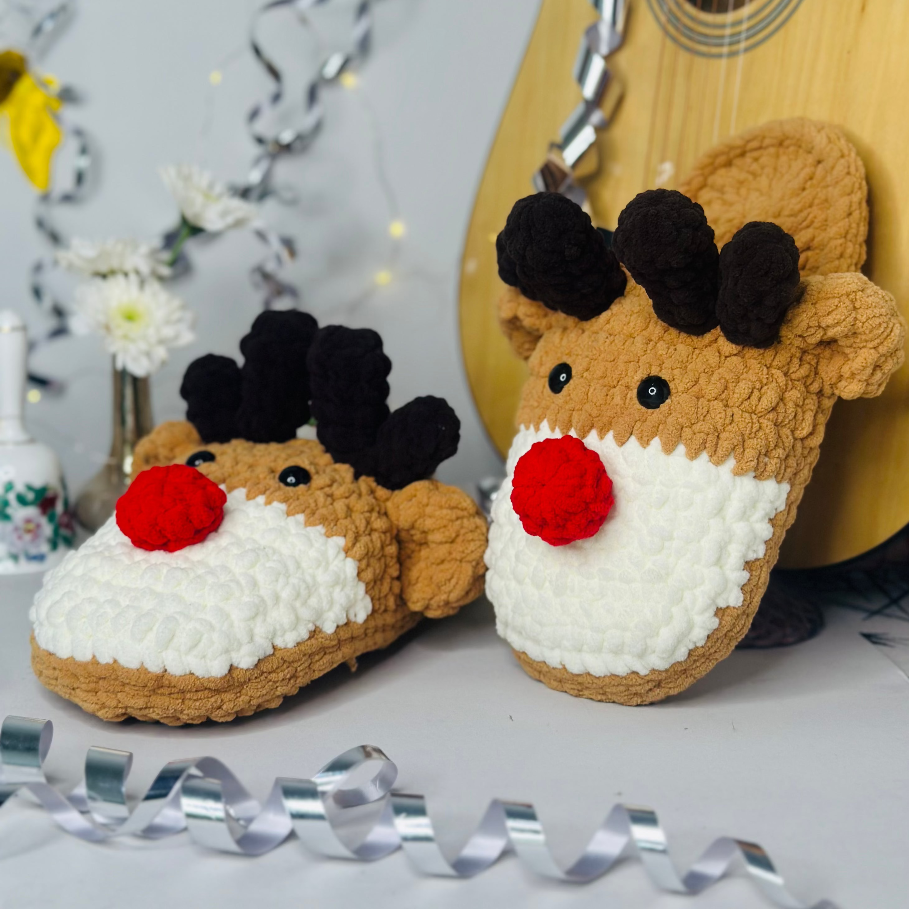 Christmas Reindeer Slippers Crochet Pattern