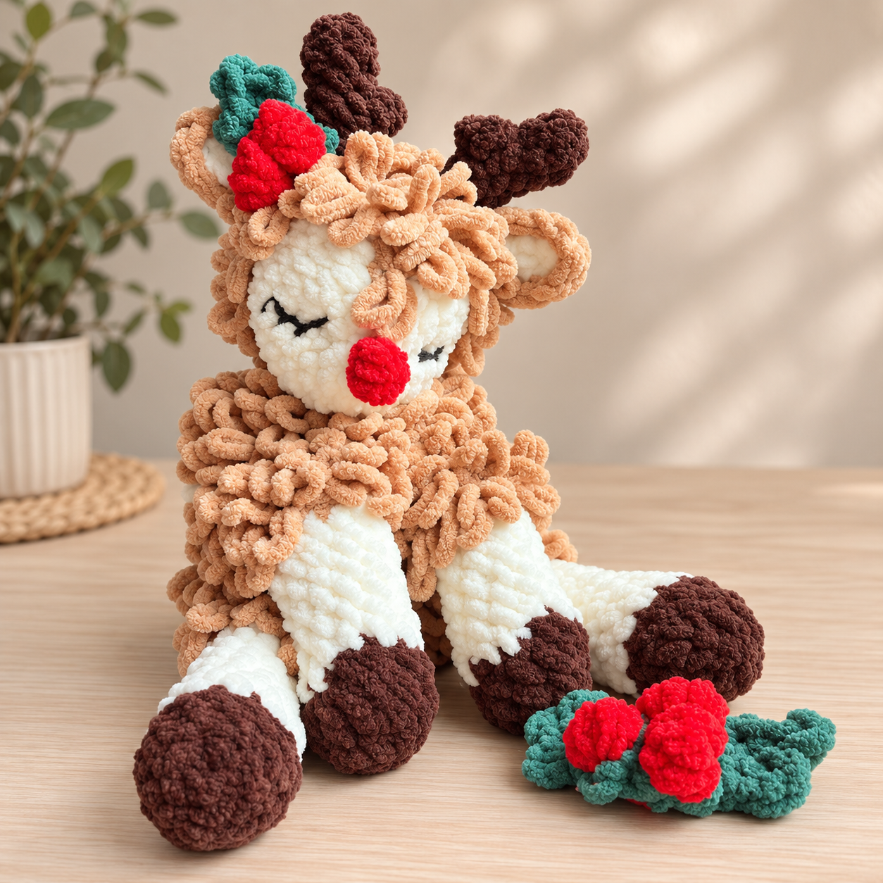 Fluffy Sleepy Christmas Reindeer Crochet Pattern