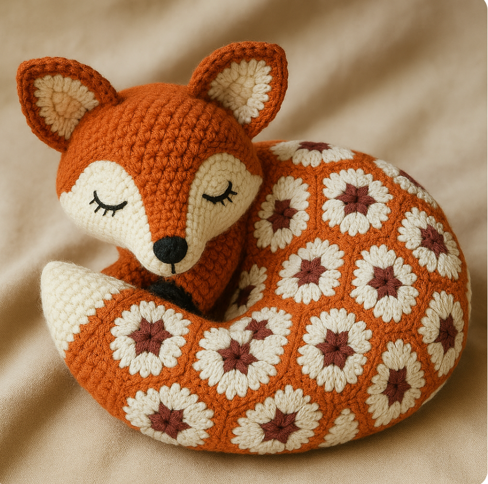 Sleepy Fox African flowers motif Crochet Pattern