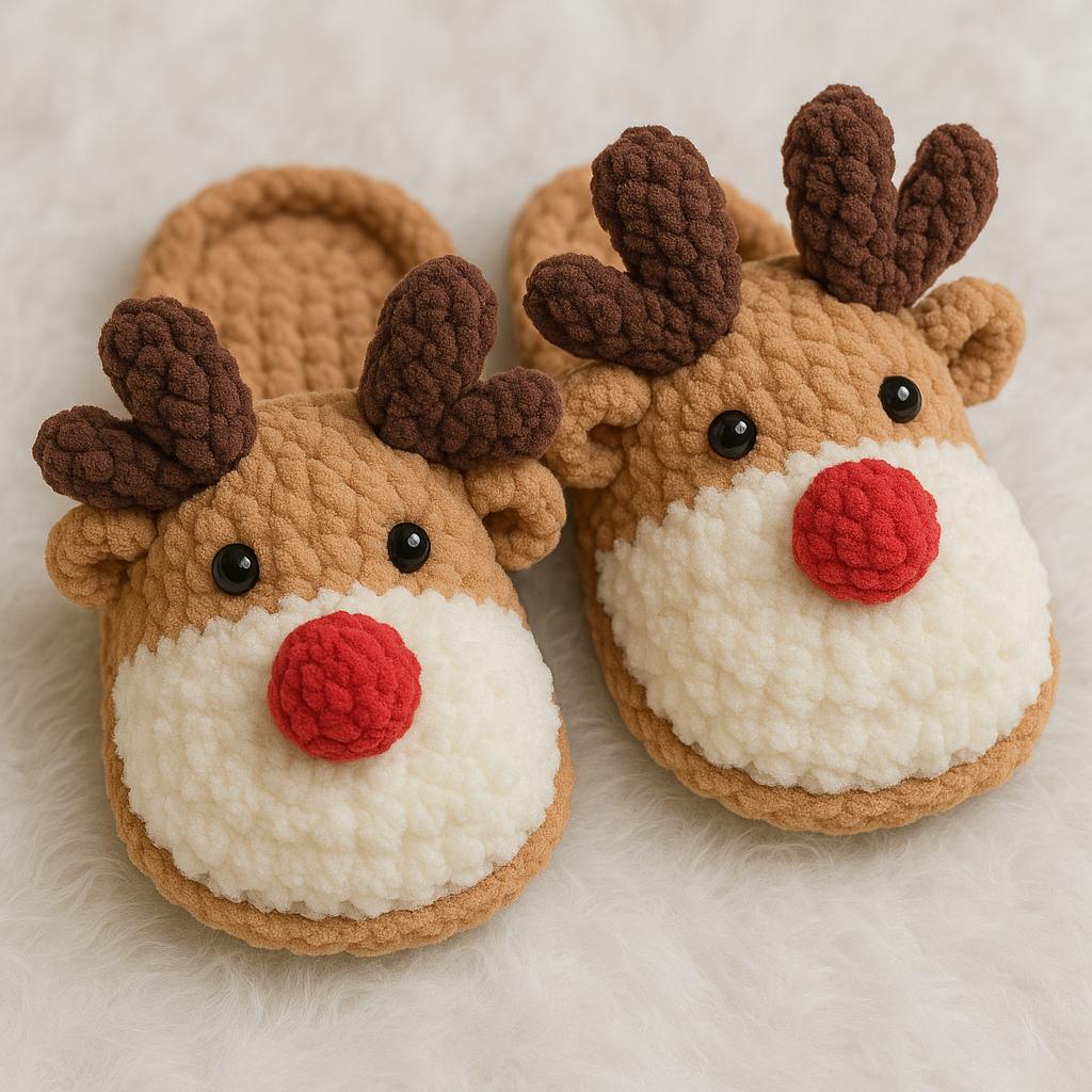 Christmas Reindeer Slippers Crochet Pattern