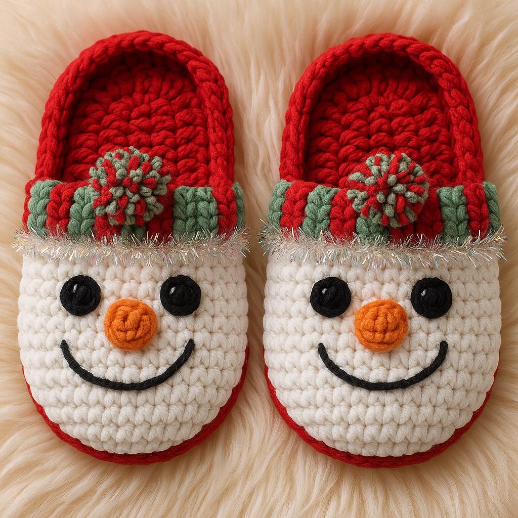 Christmas Snowman Slippers Crochet Pattern