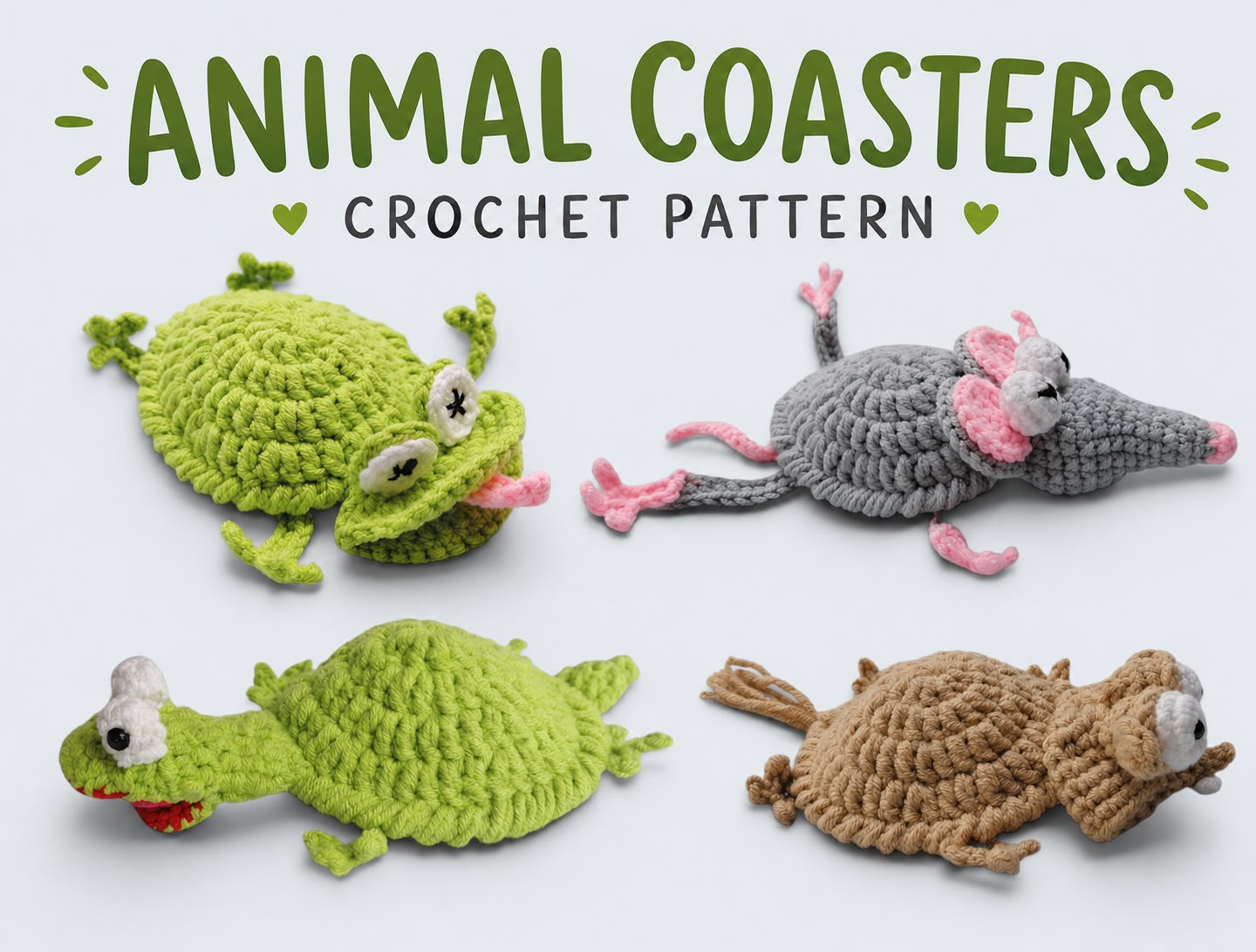 4-in-1 Funny Animal Mug Coasters Crochet Pattern