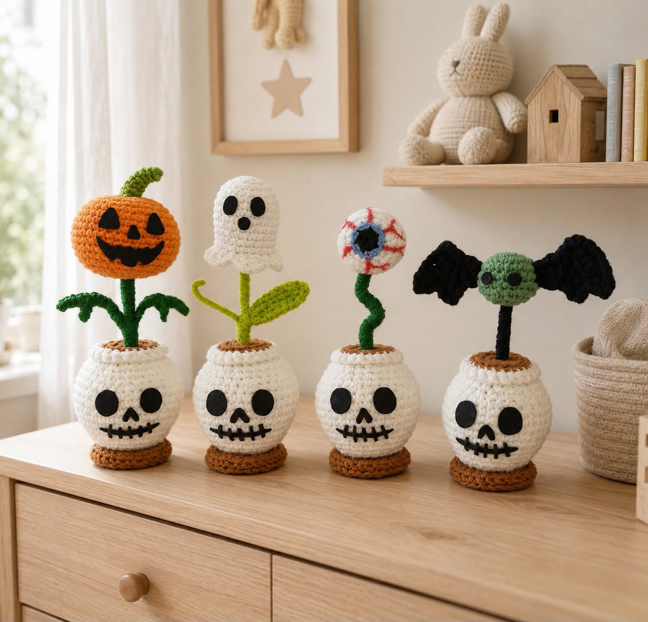 Halloween Skull Planter Set Crochet Pattern