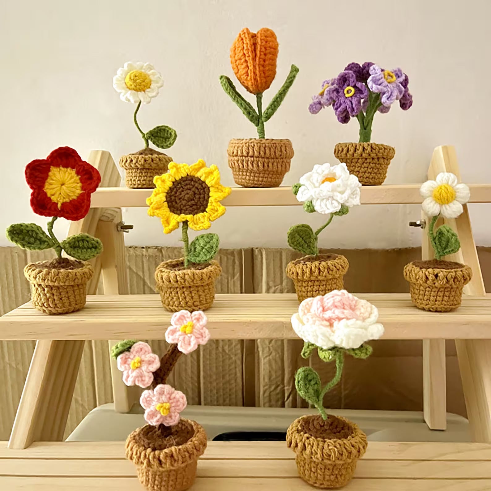crocheted potted plants